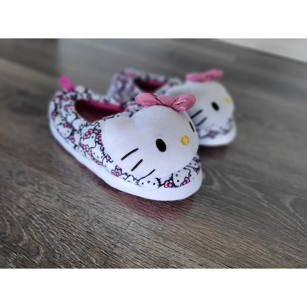 Hello Kitty Slippers Toddler Girls Size 11-12‎ White Pink Bow Plush Cozy #4